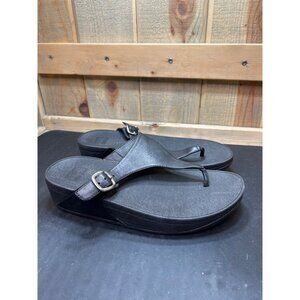 Fitflop Womens Black Leather Sandals Size 8 Adjustable Strap Micro-Wobbleboard